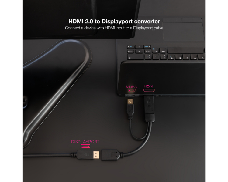 CONVERSOR DISPLAYPORT V1.2 A HDMI 2.0 20 CM NEGRO NANOCABLE
