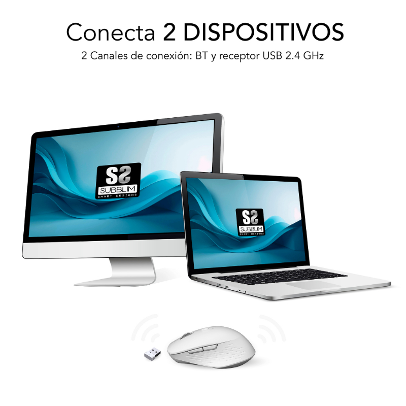 RATON OPTICO DUAL CURVE ERGO DUAL BATERIA BLANCO SUBBLIM