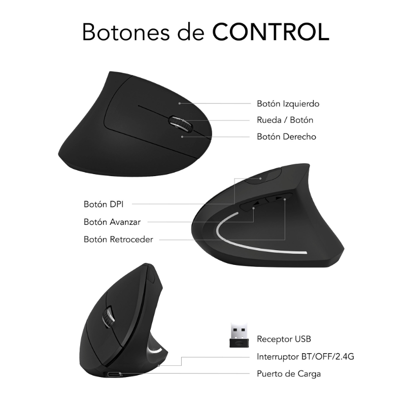 RATON OPTICO DUAL GLIDE VERTICAL ERGO DUAL BATERIA NEGRO SUBBLIM