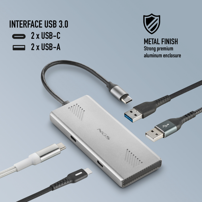 HUB 4 PUERTOS USB-C WONDERDUO-C GRIS NGS