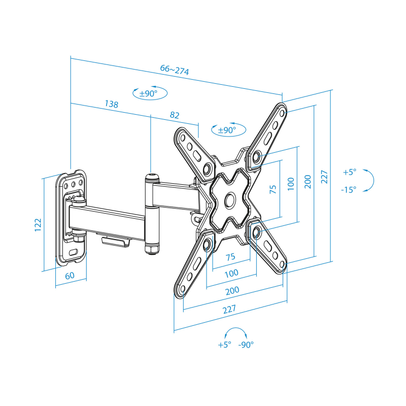 SOPORTE PARED 13"-43" GIRO/INCLINABLE LP1344TN-B TOOQ