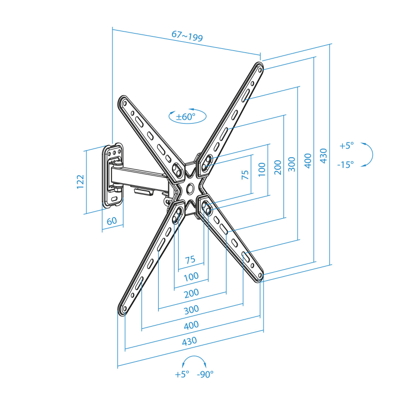 SOPORTE PARED 13"-55" GIRO/INCLINABLE LP1355TN-B TOOQ