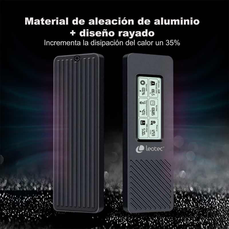 CAJA EXTERNA SSD M.2 NVMe CON PANTALLA LCD NEGRO LEOTEC