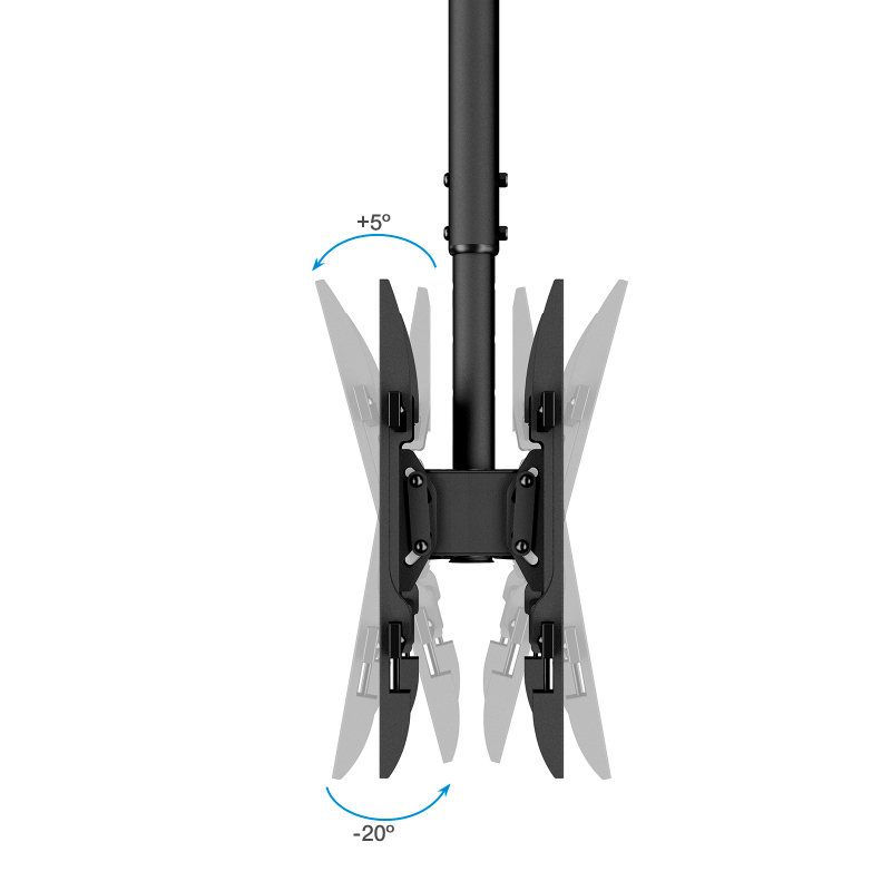 SOPORTE TECHO 2 PANTALLAS 43"-86" GIRO/INCLINABLE NEGRO TOOQ