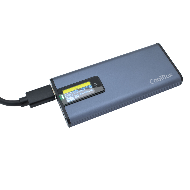 CAJA EXTERNA SSD M.2 NVMe PS32 CON PANTALLA LCD GRIS COOLBOX